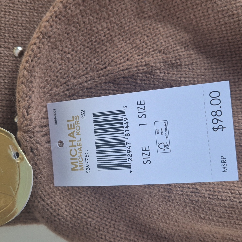 Michael Kors Tan Hat and Scarf Set with Pearls - Picture 9 of 16